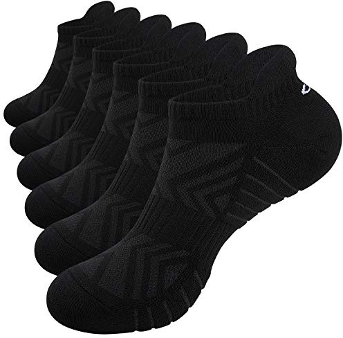 Benirap Running Trainer Socks Athletic Ankle Socks Sport Socks Low Cut Cushioned Anti-Blister Tab for Women Men Hiking Walking Flight Golf Black White Gray (6 Pairs)