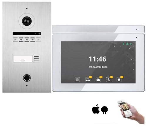 MATHFEL Video Türsprechanlage für 2 Familienhaus mit 2 Jahren Garantie - 7-Zoll 2 Megapixel Full HD Kamera mit Weitwinkel und Fingerprint - Türklingel mit Kamera 2 Familienhaus
