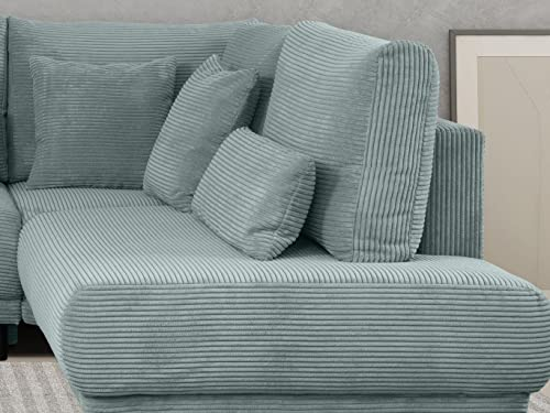 Möbel für Dich Cord Ecksofa Modest mit Bettfunktion und Bettkasten. Mit Farbauswahl (Ottomane Links (davorstehend), Lincoln 61)