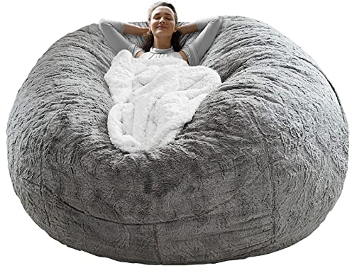 Cookit Sitzsack-Stuhlbezug (es war nur EIN Bezug, kein voller Sitzsack) Stuhlkissen groß rund weich flauschig aus PV-Samt waschbar faul Sofabettbezug Wohnzimmermöbel,6ft/180cm Hellgrau