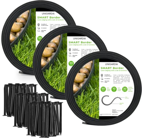 Bordure de Jardin en Plastique 30 mètres avec 90 Piquets d'ancrage - Bordurette de Jardin Flexible - Hauteur 50mm - Utilisation Facile, Noir