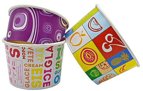 MAQA Coppe gelato e dessert 90, 135, 200 ml, Coppette gelato carta, ciotole usa e getta rotonde 95 ML/Tutti frutti