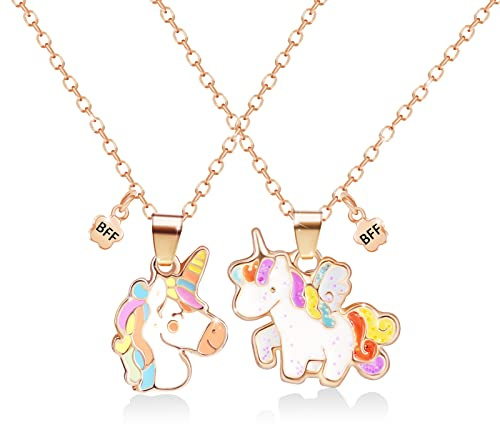2 Piezas,BFF Collares para 2 niñas, Mejores Amigos Collares de Cadena con Colgante de Unicornio Colorido, Collar de La Amistad, Amistad Joyería Regalos para Niños Madre Amigos Hermanas