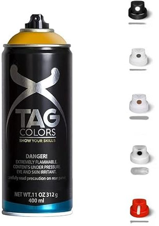 1 Bomboletta Spray Vernice Acrilica per GRAFFITI GIALLO A004 da 400ml + 5 testine per tratti precisi e spessi, finitura opaca coprente, per street artists murales (ZODIAC YELLOW)