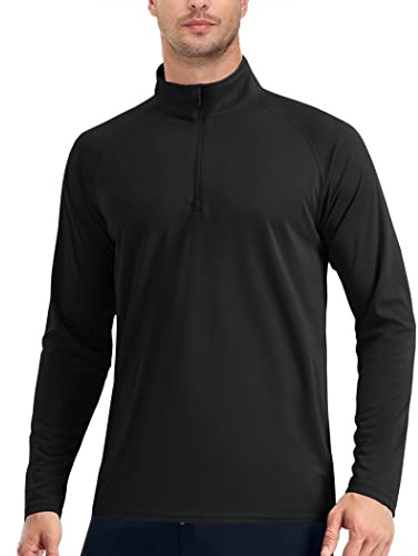 EKLENTSON Men's UPF 50+ UV Protection Shirt Quarter Zip Breathable Lightweight Long Sleeve Rashguard,Black,XL