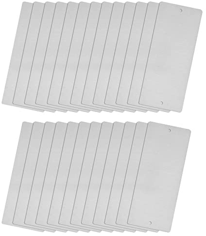 sourcing map 25 Stück Leere Metall Karten 80x30x0.4mm, Silber Metallkarte Edelstahl Platte mit Loch 3.5mm Durchmesser für Klingelschild Visitenkarten Namensschilder Briefkasten Türschilder