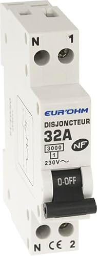 EUR'OHM Disjoncteur 1P+N courbe D connexion vis haut/bas 3kA - IP20/IK02 32A - Matériel électrique