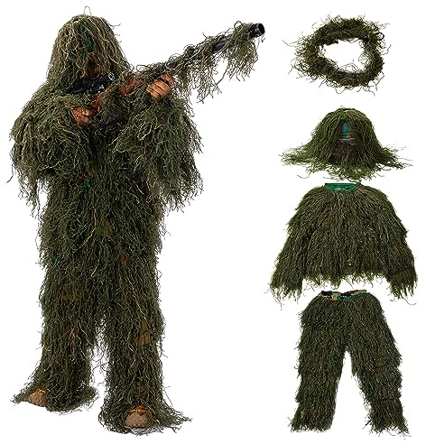 SETLUX Ghillie Suit for Men, Gilly Suit for Adults Camo Hunting Clothes 3D Woodland Camouflage Suits for Hunting(Green 2XL)