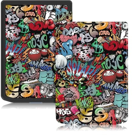 TOPCASE Magnetiskt smalt fodral kompatibelt med fickboksvers/vers pro 6 tum skydd med automatisk sov-/väckningsfunktion, graffiti