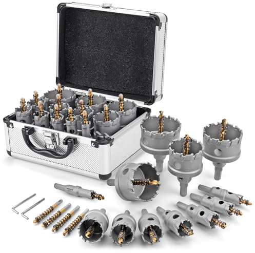 WORKEASE Carbide Hole Saw Sets for Metal Hole Saw- 16Pcs TCT 5/8-2-1/4 Inch Hole Cutter Set, to Notch Steel Tubing, Cutting Through Brick, Accurate Hole Cut