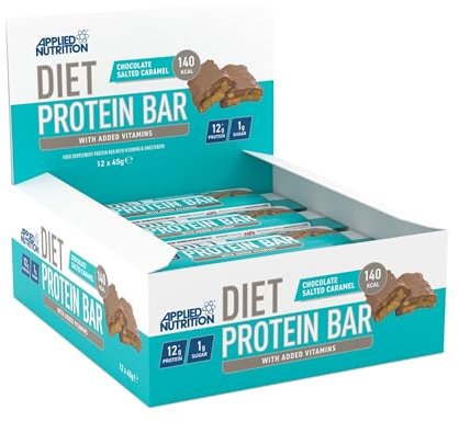 Applied Nutrition Diet Protein Bar, High Protein, Low Sugar Protein Snack Bar with Added Vitamins - Chocolate Salted Carmel (12 x 45g)