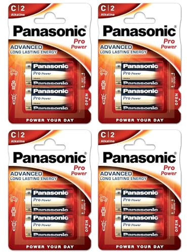 PANASONIC - Lote de 4 ampollas de 2 pilas Pro Power Gold LR14/C - 1,5 V