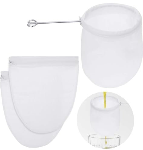 JJUNW Ultrafeines Netz-Siebbeutel, Wiederverwendbares Saftsieb mit Griff, Thailändischer Teefilter Waschbar Nussmilchbeutel Käsetuch-Sieb mit Reißverschluss für Nussmilch Kaffee Butter Säfte Käse