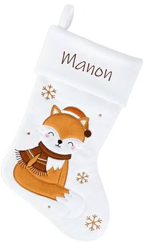 Chaussette/botte de Noël brodée - Cadeau original - Décoration - Avec prénom (Blanche renard)