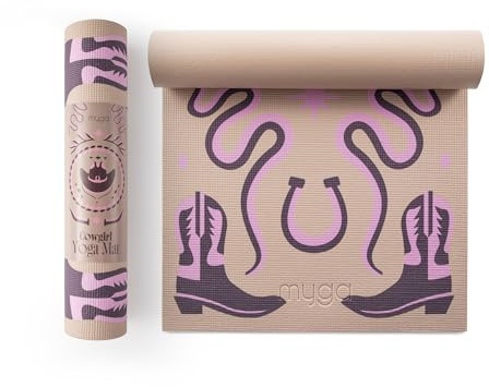 Myga Printed Yoga Mat - 6mm Thick Non-Slip Exercise Mat for Yoga, Pilates, Meditation and Fitness - Lightweight Travel Yoga Mat for Men and Women - Choice of Design (Cowgirl)