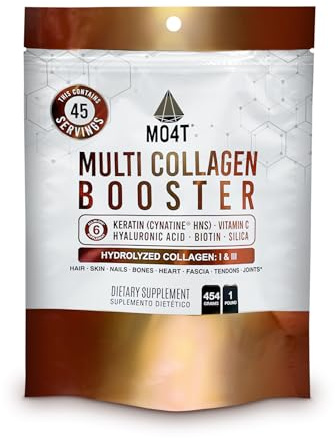 MOMOF4TRANSFORM Multi Collagen Booster Powder – Extra Strength Collagen Supplement with Added Keratin, Biotin, Hyaluronic Acid, Vitamin C & Silica – Extra Nutrients for Hair, Nails,& Skin -1 Pound