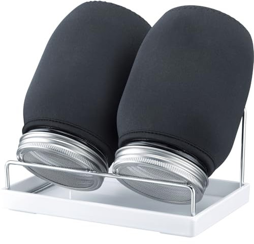 Westmark Sprossenglas, Keimglas Set 2 STK. – Keimgläser mit Edelstahl-Siebdeckel & Abtropfgestell – Für Sprossen, Microgreens, 950 ml, Glas