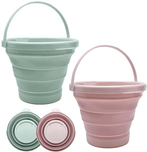 Putzeimer, 2 Anzug Eimer 5l Tragbarer Kleiner Eimer Platzsparender Putzeimer Faltbar Falteimer aus Kunststoff für Autowäsche, Camping im Freien, Wasserauffang, Kinderspiel, Tierfütterung, Reinigung