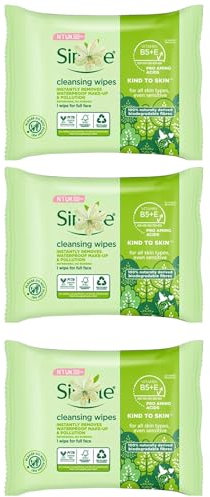 Simple Cleansing Wipes – Biodegradable Face Wipes with Vitamin B5 & E, Instantly Remove Waterproof Makeup & Pollution, Vegan, Hypoallergenic & Gentle on Skin (3Pack)