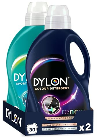 Dylon Dark Detergent + Sport Pack of 2 (30 Wash Loads) total 60 Load | Liquid Laundry Detergent for Active Wear Clothes & for all Black & Dark Clothes, renewing in every wash with optimal results