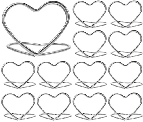 SHINEOFI Lot de 10 Pinces Porte-Cartes de Table en Métal Argenté Forme Double Cœur Support Photo et Extrait de Notes pour Mariage Fêtes et Organisation de Bureau Accessoires
