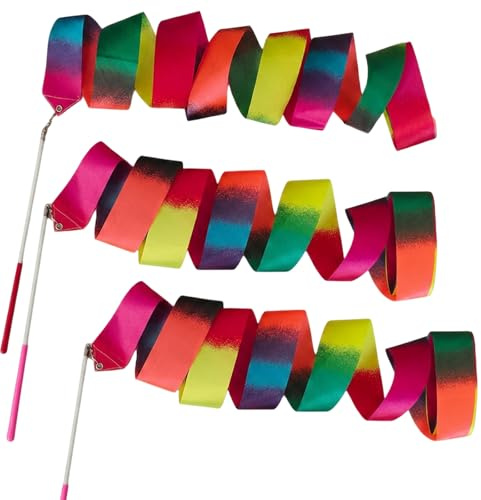 KFSCIP Gymnastics Ribbon, Dance Ribbons for Children, Beech Band with Vibrant Colours, Ideal for Home Practice and School Activities, Set of Three 2-Metre Ribbons in New Flame Colour