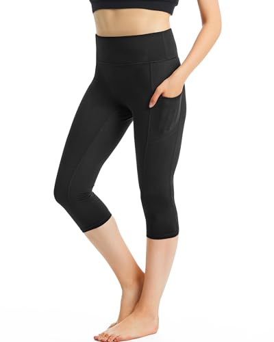 CAMBIVO Mallas Deporte Mujer 3/4 Cintura Alta, Leggins Deportivos Push up Capri, Pantalon Yoga Pants Elasticos, Leggings Verano con Bolsillos para Pilates Fitness Gym Running