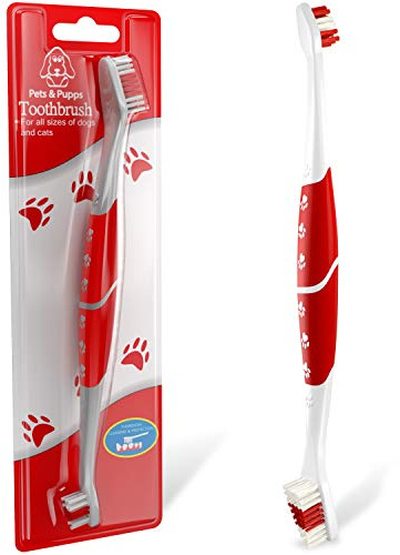 Pet Toothbrush for Dogs, Cats with Soft Bristles - Easy Teeth Cleaning & Dental Care, Non Slip Dual Head Dog Toothbrush for Medium & Large Pets, Toothpaste Not Included (Pack of 1(Red))
