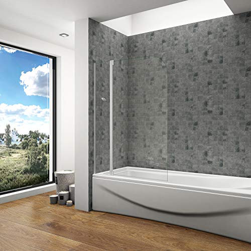 Parete Per Vasca Doccia Sopravasca da Bagno 100x140cm 2 Ante Barra Stabilizzatrice Vetro Temperato 4 mm Telaio Argento Opaco Processo di Elettroforesi