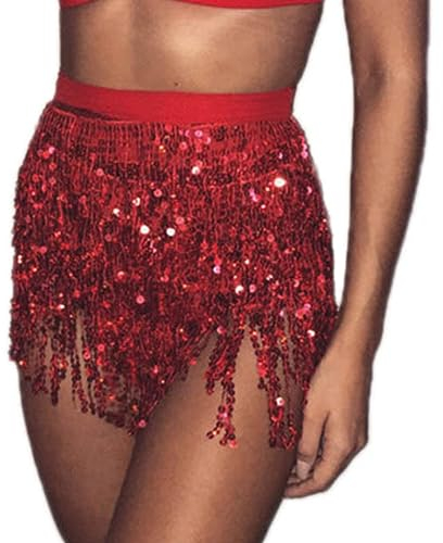 Ushiny Sparkle Paillette Fringe Mini Röcke Sparkly Tassel Rave Kostüm Festvial Shorts für Damen