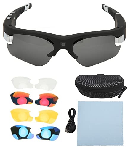 Lunettes de Caméra, Full HD 1080p, Batterie 550 MAh, Lunettes de Mini Caméra Vidéo avec 4 Paires de Lentilles, Caméra D'action Sportive Intelligente pour la Randonnée, le
