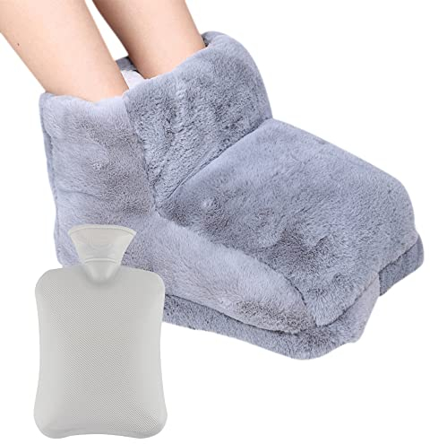 LUFEIS Fusswärmer, 1L Groß Wärmflasche Füße, Fußwärmer Ohne Strom, Super Weich & Warm, Waschbarer Stoff,Fußwärmer Wärmflasche für die Füße, für die Kalte Füße im Winter (Grau,25x30x25cm)