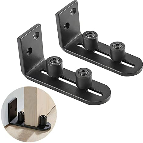 TeTupGa 2 Pack Sliding Barn Door Floor Guides, Flush Sliding Door Bottom Guide, Adjustable Wall Mount Stay Roller Sliding Kit for Different Sizes of Sliding Doors(Black)