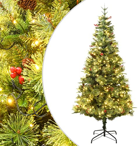 vidaXL Belyst julgran med kottar grön 120 cm PVC&PE, plastgran, låtsasgran, julgran, plastgranar, låtsasgranar, julgranar, gran, granar, juldekoration
