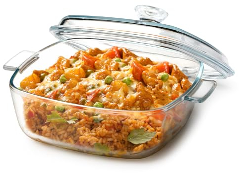 NUTRIUPS Small 1.2L Casserole Dish with Lid Oven Safe, 17cm Square Covered Glass Oven Dish With Lid