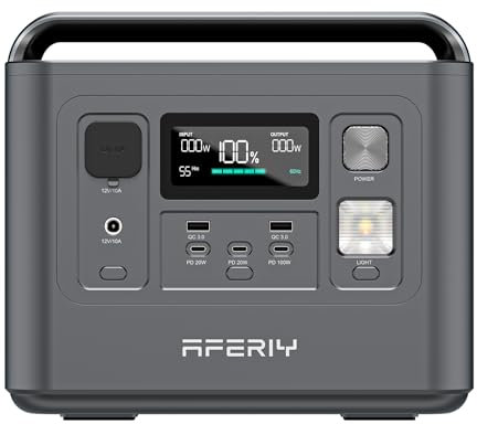 AFERIY Tragbare Powerstation 800W, 512Wh LiFePO4 Batterie, 1 Stunde Schnellladung, AC 230V, UPS, 3500+Ladezyklen, Solar Generator für Outdoor Camping Home Backup, 7 Jahre Garantie