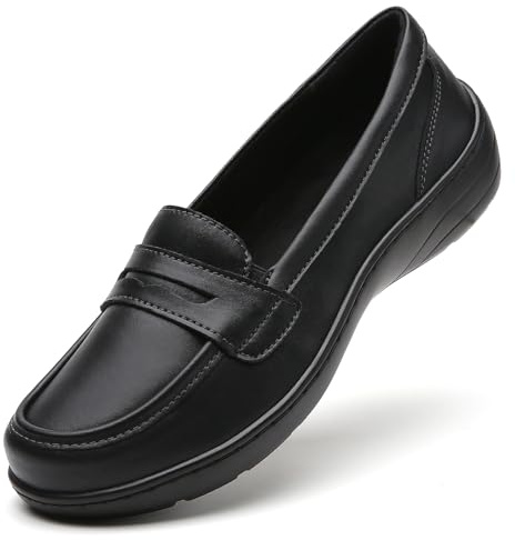 QAE Loafers for Women Comfort Orthopedic Slip On Penny Loafers Women's Flat Shoes for Casual Walking Dress Work Business Black US 8.5