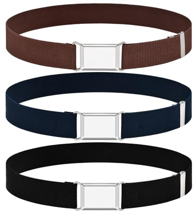 BEIBXHQQ 3 Pieces of Children's Belts, Elastic Waistband, Elastic Waistband, Adjustable Waistband, Sports Belt, Summer Camp Belt, Suitable for Daily, Camping, Mountaineering (Brown, Black, Navy Blue)