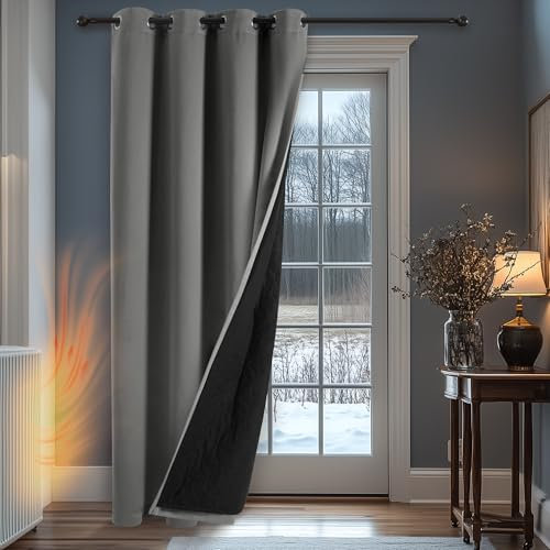 Deconovo Thick Thermal Door Curtain 52 x 84 Inch, Cold Resistant Blackout Curtain with Thick Microfiber Quilted Lining, Super Soft Bedroom Curtain for Door, Light Grey, 1 Panel