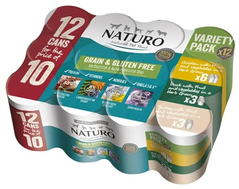 Naturo Adult Grain & Gluten Free Poultry Variety Wet Dog Food Cans(6x Chicken 3xDuck 3XTurky) - 12 x 390g