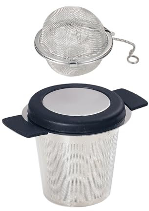 Colino da tè in 2 pezzi, colino da tè in acciaio con manico lungo, filtro per infusore per tè, colino da tè per caffè, bollitore in acciaio inossidabile con colino da tè