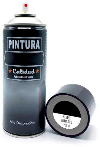 Tradineur - Bote de Pintura en Spray - Fabricado en España - Ideal para cualquier superficie, Madera, Metal, Cartón, Piedra o Cerámica - Capacidad de 200 ML - Negro Satinado