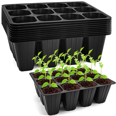 QIMMU 10 Piezas Semilleros de Germinacion,Bandeja Semillero,Bandejas de Germinación,120 Alveolos Bandejas para Semilleros,Bandejas de Cultivo de Plantas,Propagador de Semillas para Jardín Huerto