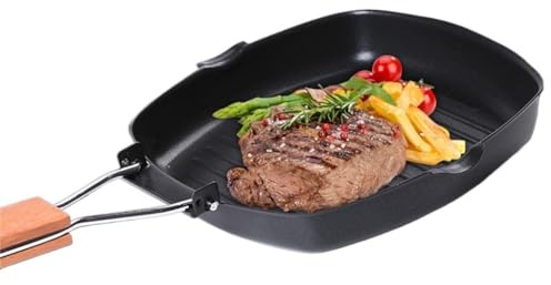 CAFIEDR Folding barbecue roasting pan outdoor portable BBQ square steak picnic non-sticky teppanyaki grill pot(Svart 20cm)