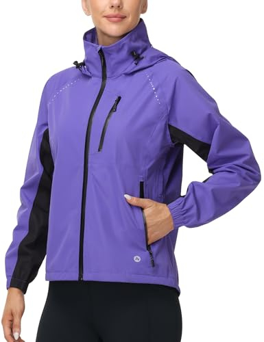 Nepest Cycling Rain Jacket Women Waterproof Windbreaker, UPF50+ | Running Windbreaker, Windproof, Packable, Breathable, Lightweight, 6 Utility Pockets, Hooded, Reflective Jacket