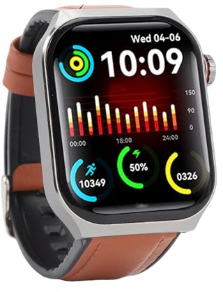 CHEOTIME Reloj Inteligente, rastreador de Ejercicios con Pantalla táctil LCD de 2.1 Pulgadas con 52 Modos Deportivos Monitoreo de Salud y Correa de Cuero marrón para Hombres Actividad