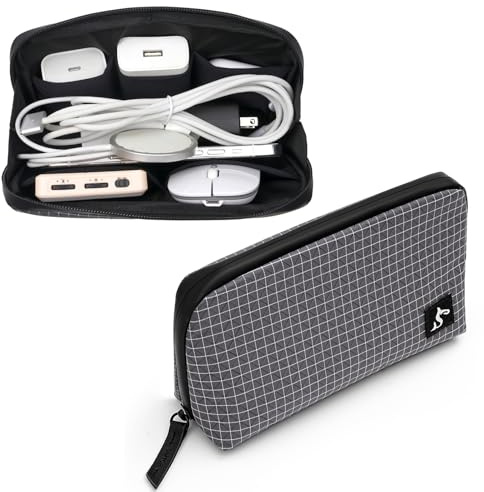 SIMTOP Sac Organisateur Câble Étanche – Compact pour USB/Souris/Voyage, Stockage Professionnel & Déplacement Petit Carreaux Noirs