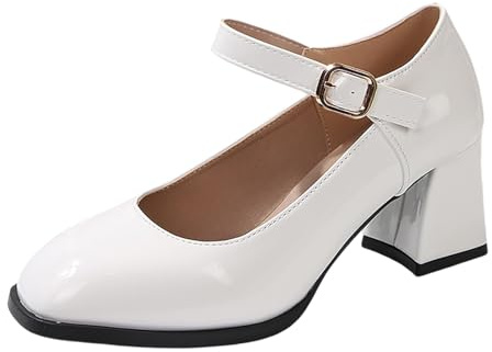 Traditional Shoes Women's Elegant Vintage Pumps Comfortable Dirndl Shoes Heel Shoes Straps High Heels Dance Shoes with Block Heel Festive Sling Pumps for Oktoberfest Mary Jane Shoes, O White, 5 UK