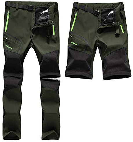 SANMIO Herren Wanderhose Zip Off Atmungsaktiv Arbeit Hosen Softshellhose Outdoor Sommer Funktionshose Trekkinghose Entfernbar Schnell Trockend (mit Gürtel) Grün, 3XL