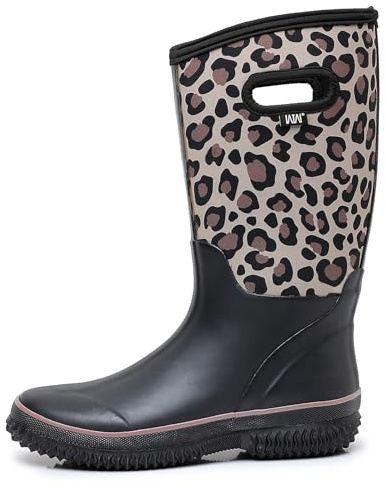 WTW Womens Mid Calf Rain Boots - Waterproof Insulated Neoprene Rubber Boots Mud Outdoor Hunting Garden Boots